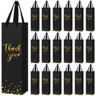 30 Pcs Wine Bottle Gift Bags With Handle  Thank You Message  Black Color