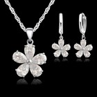 Solid 925 Sterling Silver Flower Drop Earrings Necklace Jewelry Set Women Gift
