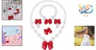 Princess Jewelry Set For Girls     Bow Pearl Necklace Bracelets Rings Earrings    