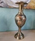 Antique Large Indian Brass Vase Blue Red Enamel Height India Vintage 14 x5 