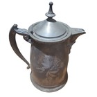 19th Century American Antique Silver Plate Pitcher Style Porcelain Liner Etching