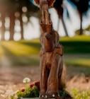 Vintage Hand Carved Wood Elephant Statue Figurine Good Luck Trunk Up Thailand 