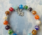 Venetian Murano Millefiori Glass Stretch Bracelet st Michael Archangel 7 25 
