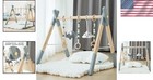 Foldable Baby Play Gym With Toys   Grey Wood Activity Center