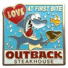 Outback Steakhouse Pinback Love At First Bite Shark Blue Metal Back Collectible