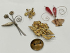 Vintage Art Deco Gold Rhinestone Basket Flowers Floral Spray Brooches Pin Lot 5
