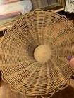 Vintage Light Wicker Hand Woven Round Basket wood Base fruit Display 1960s boho