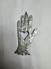 Vintage Mexican Milagro Sacred Heart In Hand Ex Voto Folt Art Metal 4  Pendant