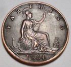1864  - Britain Farthing  - Queen Victoria - High Grade - Semi Key Date
