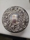 Vintage Towl Sterling Silver Repousse 3  Makeup Vanity  Glass Jarhand Mirror 925
