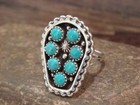 Native American Sterling Silver   Turquoise Cluster Ring By Lonjose - Size 7