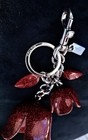Coach 3d Giant Tea Rose Droplet Bag Charm Key Chain Glitter Sparkly Red silver