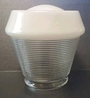 Vintage Retro Bath Hall Ceiling Light Fixture Glass Shade Globe Rings Ribbed