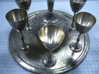 Vintage Persian Islamic Middle Eastern Silver Plated Decanter Tray Goblet Set