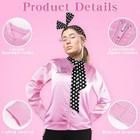 50 s Grease Satin Pink Ladies Jacket With Polka Dots Scarf Size Medium