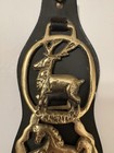 Vintage English-style Horse Brass Wall Hanging     Set Of 3 On Black Leather