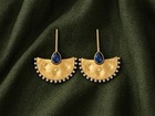 Artisan Fan Gold Earrings Museum Pearl Crystal Hammered Sundance Boho Teardrop