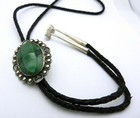 Vintage Bolo Tie In Sterling Silver Carved Aztec Face Mask Rough Jade Stone 