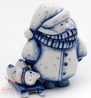 Gzhel Porcelain Figurine Folk Boy Walking With A Sled   Teddy Bear