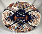 Antique Meiji Period Japanese Imari Scalloped Oval Serving Bowl Floral Fans