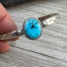 Blue Kingman Turquoise Boho Narrow Cuff Bracelet Sterling Silver Samuel Yellowh