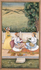 Antique 19th Century Indian Mughal Miniature Gouache Painting Emperor Empress