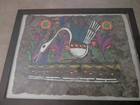 Vintage Mexican Amate Bark Painting Framed Folk Art Bird Signed Juarez Mexico 90