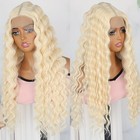 613 Light Blonde Loose Curly Synthetic Lace Front Wigs 26 Inch Deep Wave Women