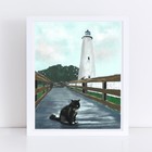 Aceo Atc Art Card Painting Print Signed Cat Cats Kitten Ocracoke Lighthouse