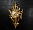 Large Antique French Gilt Bronze Cartel Wall Clock - Fully Restored