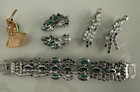 Vintage Bracelet  Clip-on And Screw On Earrings  Peacockpin Green blue Euc