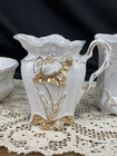 Antique Vtg Vanity Set Ornate Floral Iris Victorian Art Deco Styl Gold White Mcm
