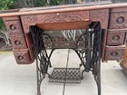 Antique Vintage Singer Sewing Machine In Cabinet  Treadle Table Wrought Iron 