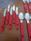 Vintage Stainless Hong Kong  Red Plastic Handle Flatware Set  33 Piece 