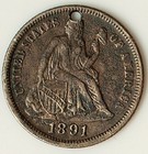 1891 Love Token Seated Liberty Dime - Engraved Mc  Chain Hole - Lt19