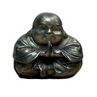 Chinese Tibet Silver Carved Happy Buddha Figurine Statue Fengshui Distressed