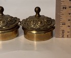 A Set Of Two Antique Brass Architectural Caps With Hinged Ornate Lids