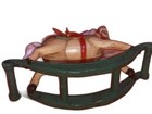 Vintage Wooden Rocking Horse Pull Toy Natural Wood Green Rockers Red Saddle