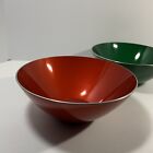Vintage  60s Emalox Norway 2 Pc Bowl Set Mcm Orange red Green Orig Sticker 8 5 