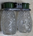 Dk Green Vintage Mini Travel Spring Top Glass Salt   Pepper Shakers Plastic Lids