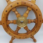 Vintage Nautical Sail Boat Wheel Wooden With Brass Inlay 16  Diameter Rare Vgc