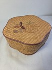 Vintage Woven Lined Hexagon Sewing Basket Full With Sewing Notions 