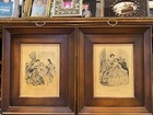 2 Rare Vintage La Mode Illustree Framed Reprints 1862 56 Rue Jacob Paris 1940