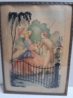 Vintage Convex Bubble Glass Silhouette Picture - Victorian Couple