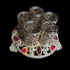 Vtg Filigree Vanity Lipstick Holder 5 Tube 1 75 x3 75 gold Red Beads Granny Core