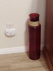 Large Red Glass Bottle  vase 22 Inches Tall Twine Neck Design Made In Spain