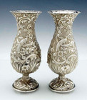 Stunning Pair Sterling Landscape Vases By Loring Andrews With Birds Castles