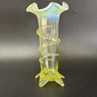 Antique Vaseline Uranium Glass Opalescent Footed Flower Vase Victorian Art Glass