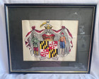 Great Seal Of Maryland Lord Baltimore Crest Insignia On Silk Framed   Matted