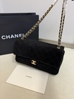 Black Suede Quilted Flap Bag Gold   tone Chain Women Shoulder Crossbody Handbag